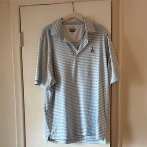 Prairie Dunes  Men's Blue and White Striped Polo